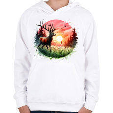 PRINTFASHION Szarvas - erdei naplemente - ajándék vadászoknak - Gyerek kapucnis pulóver - Fehér
