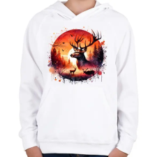 PRINTFASHION Szarvas - erdei naplemente - ajándék vadászoknak - Gyerek kapucnis pulóver - Fehér gyerek pulóver, kardigán