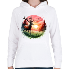 PRINTFASHION Szarvas - erdei naplemente - ajándék vadászoknak - Női kapucnis pulóver - Fehér
