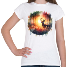PRINTFASHION Szarvas - erdei naplemente - ajándék vadászoknak - Női póló - Fehér