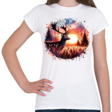 PRINTFASHION Szarvas - erdei naplemente - ajándék vadászoknak - Női póló - Fehér