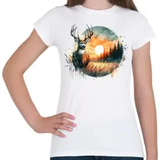 PRINTFASHION Szarvas - erdei naplemente - ajándék vadászoknak - Női póló - Fehér női póló