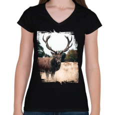 PRINTFASHION Szarvas - Női V-nyakú póló - Fekete