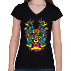 PRINTFASHION Szarvas ornamentikából - Női V-nyakú póló - Fekete