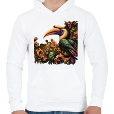 PRINTFASHION Szarvascsőrű madár - Férfi kapucnis pulóver - Fehér férfi pulóver, kardigán