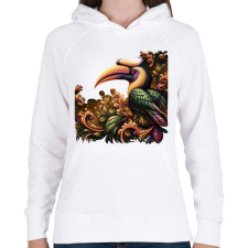 PRINTFASHION Szarvascsőrű madár - Női kapucnis pulóver - Fehér női pulóver, kardigán