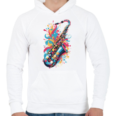 PRINTFASHION Szaxofon - Férfi kapucnis pulóver - Fehér