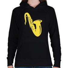 PRINTFASHION Szaxofon - Női kapucnis pulóver - Fekete női pulóver, kardigán