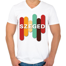 PRINTFASHION Szeged - színes - Férfi V-nyakú póló - Fehér