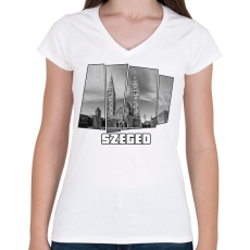 PRINTFASHION Szegedi nagytemplom (GTA stílus) - Női V-nyakú póló - Fehér
