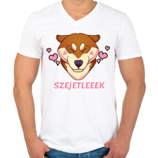 PRINTFASHION SZEJETLEEEK shiba kutyus - Férfi V-nyakú póló - Fehér