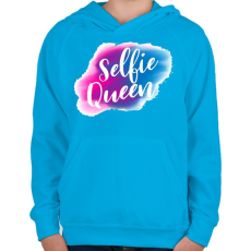 PRINTFASHION Szelfi Királynő - Gyerek kapucnis pulóver - Azúrkék