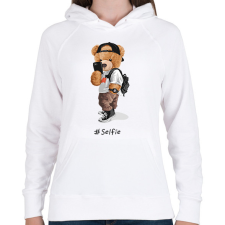 PRINTFASHION Szelfi maci - Női kapucnis pulóver - Fehér női pulóver, kardigán