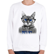 PRINTFASHION Szemüveges Macska - Gyerek pulóver - Fehér gyerek pulóver, kardigán