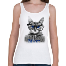 PRINTFASHION Szemüveges Macska - Női atléta - Fehér női trikó