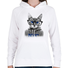 PRINTFASHION Szemüveges Macska - Női kapucnis pulóver - Fehér női pulóver, kardigán