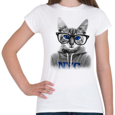 PRINTFASHION Szemüveges Macska - Női póló - Fehér női póló