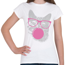 PRINTFASHION Szemüveges macska - Női póló - Fehér női póló