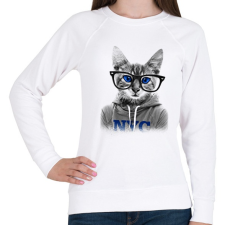 PRINTFASHION Szemüveges Macska - Női pulóver - Fehér női pulóver, kardigán