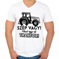 PRINTFASHION Szép vagy mint egy új traktor - Férfi V-nyakú póló - Fehér