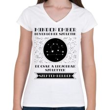 PRINTFASHION Szeptember: Mérleg - Női V-nyakú póló - Fehér női póló