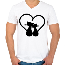 PRINTFASHION Szerelmes cicák - Férfi V-nyakú póló - Fehér férfi póló