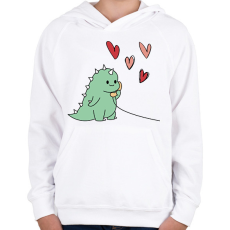 PRINTFASHION Szerelmes dínó (fiú) - Gyerek kapucnis pulóver - Fehér