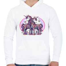 PRINTFASHION Szerelmes egyszarvú pár - Férfi kapucnis pulóver - Fehér