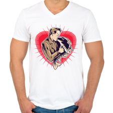PRINTFASHION Szerelmes horgász - Férfi V-nyakú póló - Fehér férfi póló