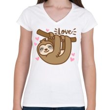 PRINTFASHION Szerelmes lajhár - Női V-nyakú póló - Fehér női póló