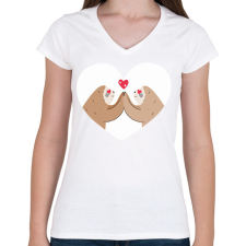 PRINTFASHION Szerelmes lajhárok - Női V-nyakú póló - Fehér női póló