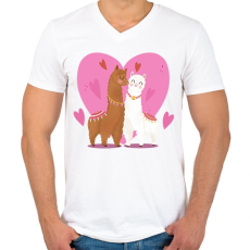 PRINTFASHION Szerelmes láma - Férfi V-nyakú póló - Fehér