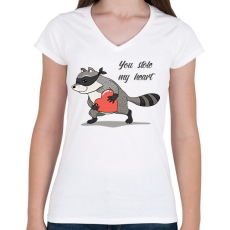 PRINTFASHION Szerelmes mosómedve - Női V-nyakú póló - Fehér