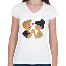 PRINTFASHION Szerelmes pár - Női V-nyakú póló - Fehér