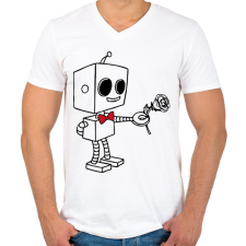 PRINTFASHION Szerelmes robot - férfi - Férfi V-nyakú póló - Fehér férfi póló