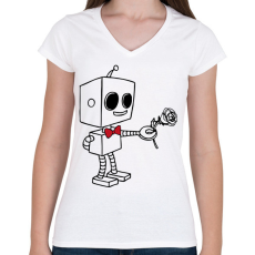 PRINTFASHION Szerelmes robot - férfi - Női V-nyakú póló - Fehér