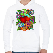 PRINTFASHION Szerelmes szivek - Férfi kapucnis pulóver - Fehér férfi pulóver, kardigán