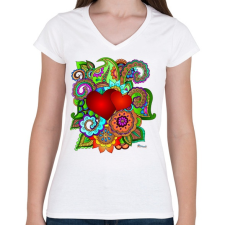 PRINTFASHION Szerelmes szivek - Női V-nyakú póló - Fehér női póló