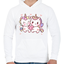 PRINTFASHION Szerelmes unikornisok - Férfi kapucnis pulóver - Fehér férfi pulóver, kardigán