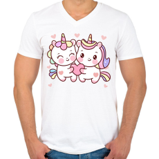 PRINTFASHION Szerelmes unikornisok - Férfi V-nyakú póló - Fehér