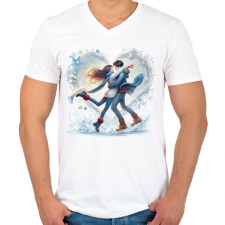 PRINTFASHION Szerelmespár télen - Férfi V-nyakú póló - Fehér férfi póló