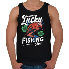 PRINTFASHION Szerencsés horgász póló - Férfi atléta - Fekete
