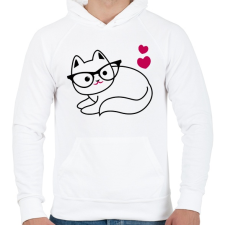 PRINTFASHION Szeretem a cicám - Férfi kapucnis pulóver - Fehér férfi pulóver, kardigán