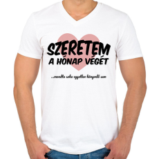 PRINTFASHION Szeretem a hónap végét - Férfi V-nyakú póló - Fehér
