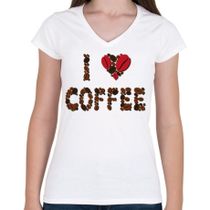 PRINTFASHION Szeretem a kávét- I love coffee - Női V-nyakú póló - Fehér