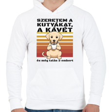 PRINTFASHION Szeretem a kutyákat, a kávét és még talán 3 embert - Férfi kapucnis pulóver - Fehér