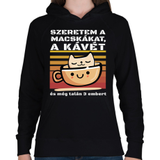 PRINTFASHION Szeretem a macskákat a kávét és még talán 3 embert - Női kapucnis pulóver - Fekete