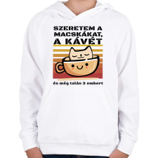 PRINTFASHION Szeretem a macskákat és még talán 3 embert - Gyerek kapucnis pulóver - Fehér gyerek pulóver, kardigán