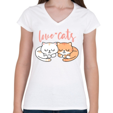 PRINTFASHION Szeretem a macskákat - Női V-nyakú póló - Fehér női póló