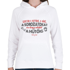 PRINTFASHION Szeretem a sorozatokat - Női kapucnis pulóver - Fehér női pulóver, kardigán